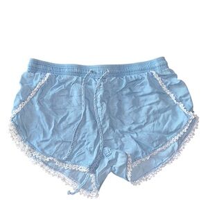 Tinseltown Light Blue Lace-Trim Shorts